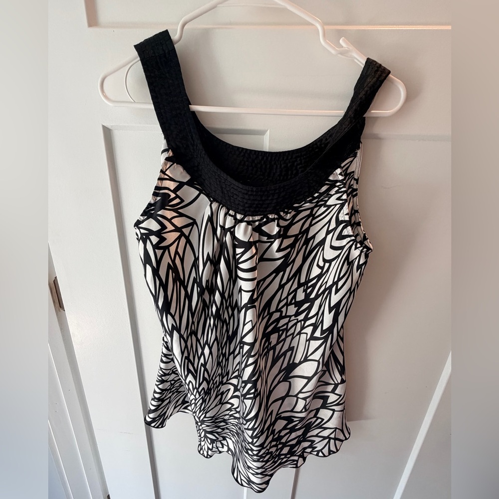 AB Studio XL Black White Abstract Print Sleeveless Blouse Flowy Tank Top